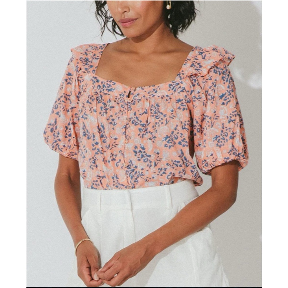 Cleobella Mariana Puff Sleeve Blouse in Peach Positano Floral size Small